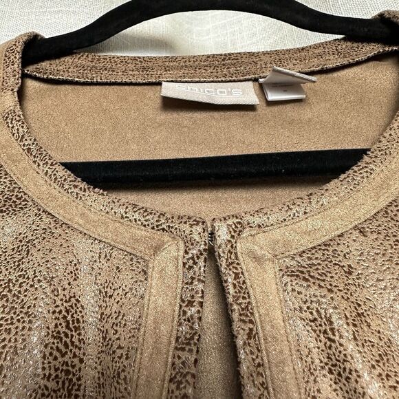 2/$30 Chicos Faux Suede Leather Open Front Jacket Size L Brown Boho Western - Picture 7 of 11